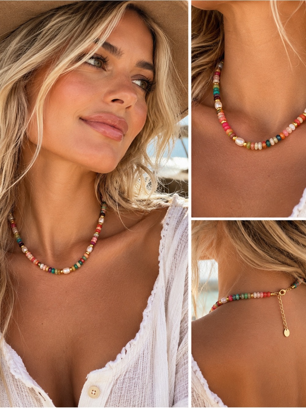 “Good Vibes” Natural Stone Pearl Beaded Necklace